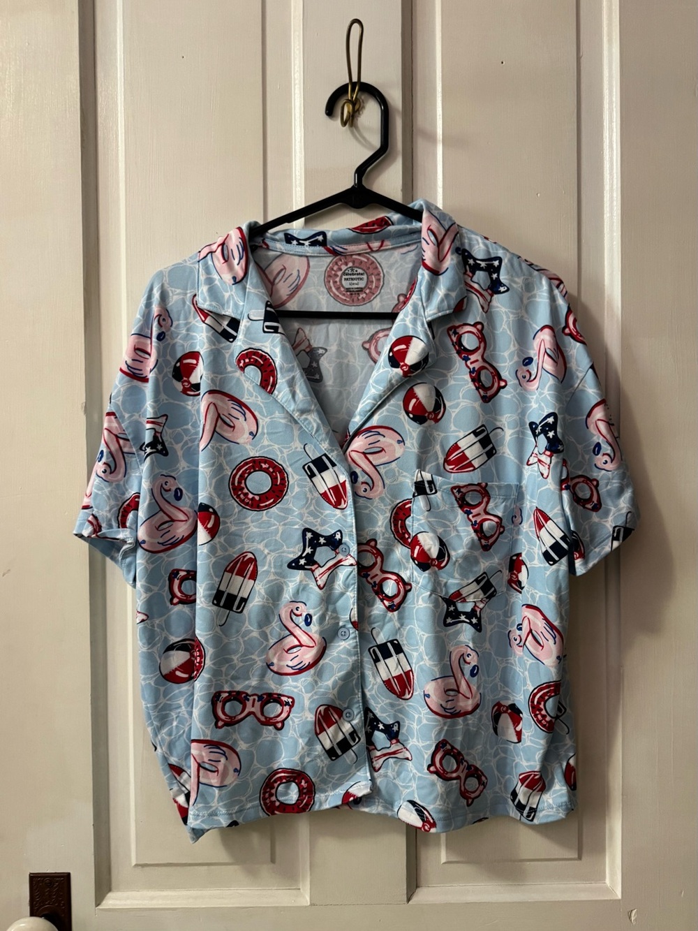 Light Blue Summer Print Button-Up Shirt